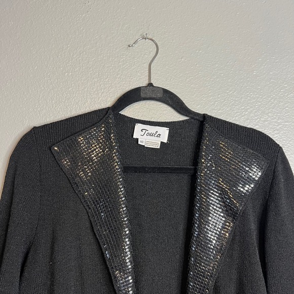 Toula Vintage Black Knit Sequin Collar Open Front Cardigan Jacket Womens Size 10 - Picture 4 of 5